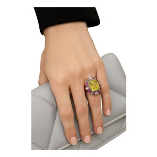 Bochic "Capri" Vintage Amethyst, Garant & Lemon Quartz Ring Set In 18K Gold & Silver For Sale