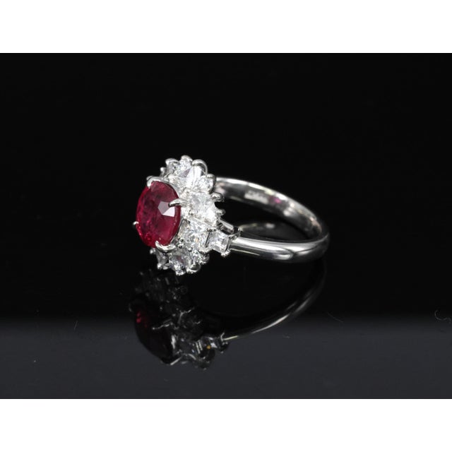 Late 20th Century Fine 2.36ct Gia Intense Red Ruby & 1.02ct Diamond Platinum Ring Size 6.25 For Sale - Image 13 of 18