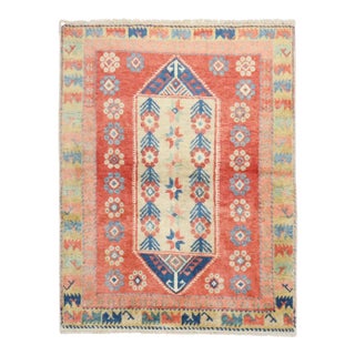 Vintage Zabihi Collection Red Turkish Anatolian Scatter Rug - 3'4" x 4'3" For Sale