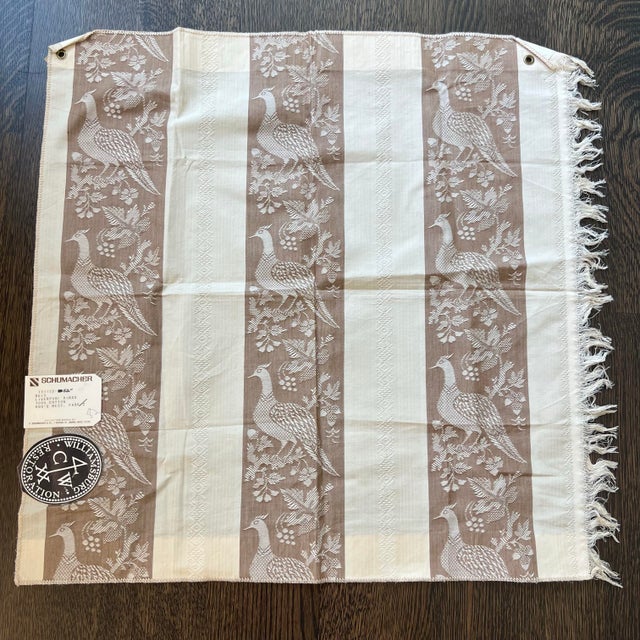 Vintage taupe and ivory F Schumacher Colonial Williamsburg reproduction fabric “Liverpool Birds” featuring a repeating...