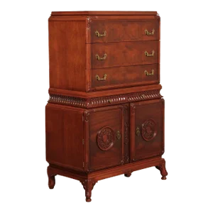 Vintage Chinese Chippendale Style Mahogany Highboy