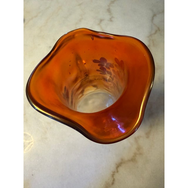Antique Fenton Carnival Glass Pitcher "Forget-Me-Not" Iridescent Glass Ca. 1912 For Sale - Image 10 of 12
