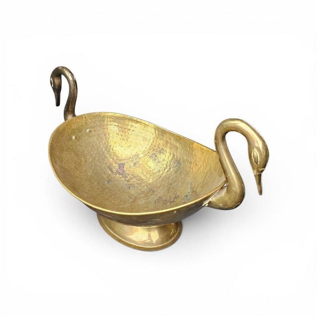 Oval Beaten Brass Dish with Swan Handles For Sale - Image 5 of 8