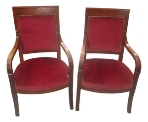 Empire Cherry Red Armchairs, 1890, Set of 2