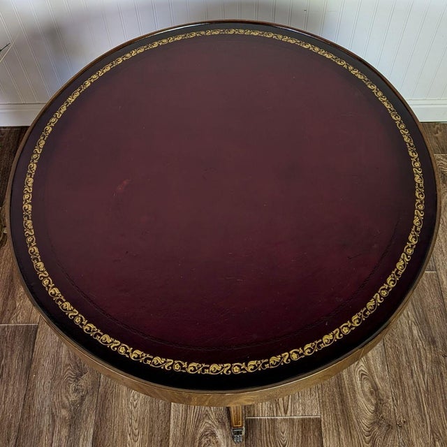 Vintage Regency-Style Drum Table With Leather Top For Sale - Image 4 of 13