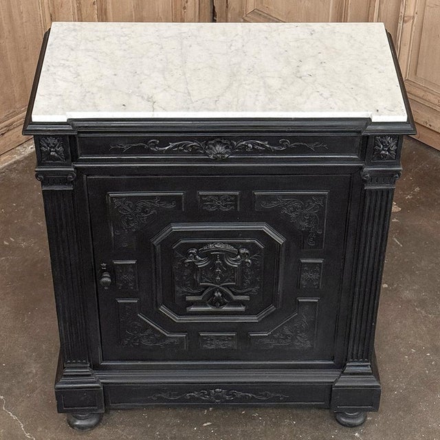 19th Century French Napoleon III Ebonized Neoclassical Cabinet With Carrara Marble For Sale - Image 15 of 18
