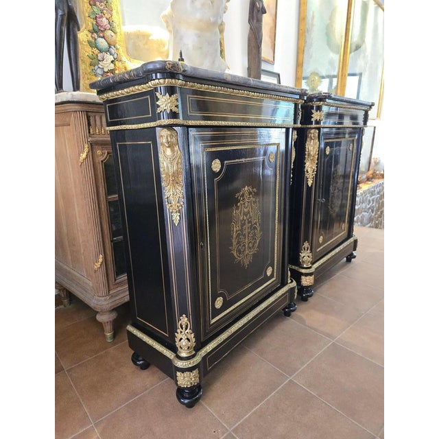 Black French Cabinets with Gilt Bronze Mounts and Portoro Marble, 1870s, Set of 2 For Sale - Image 8 of 14