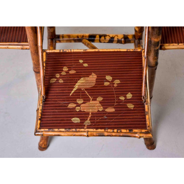 Victorian English Tiger Bamboo Chinoiserie Book Table With Folding Shelves For Sale - Image 12 of 13