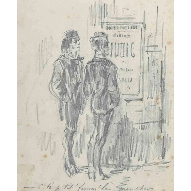 Alfred Grevin, Men in the Outdoor, Original Drawing, Late 19th-Century For Sale - Image 3 of 3