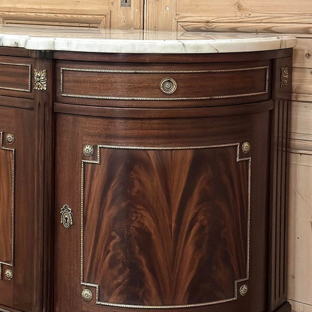 Grand Louis XVI Style Flame Mahogany Buffet With Marble Top For Sale - Image 10 of 18