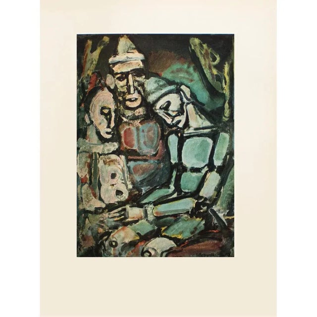 A stunning First Edition period offset lithograph, full-color print, after oil painting "Three Clowns" (1917) by Georges...