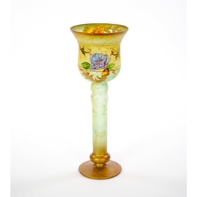 Pair of Mid-Century Modern Italian Venetian Art Glass Gilt & Painted Candlestick For Sale - Image 4 of 13