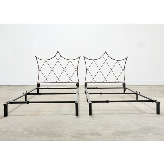 Neoclassical Pair of French Neoclassical Iron Lattice Twin Bed Frames For Sale - Image 3 of 18