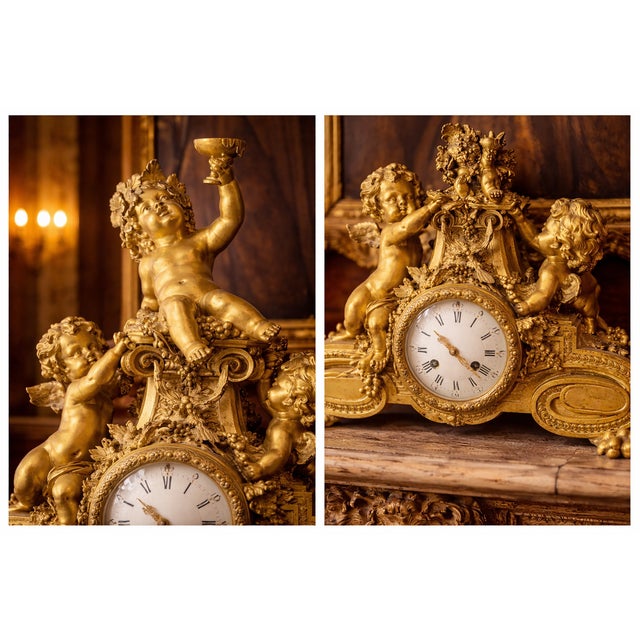 19thC French Louis XVI Gold Ormolu Bronze Mantel Clock For Sale - Image 4 of 18