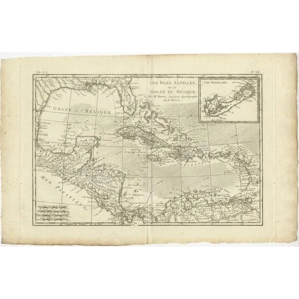 Antique map titled 'les isles antilles et le golfe du méxique'. Original old map of the caribbean, gulf coast and central...