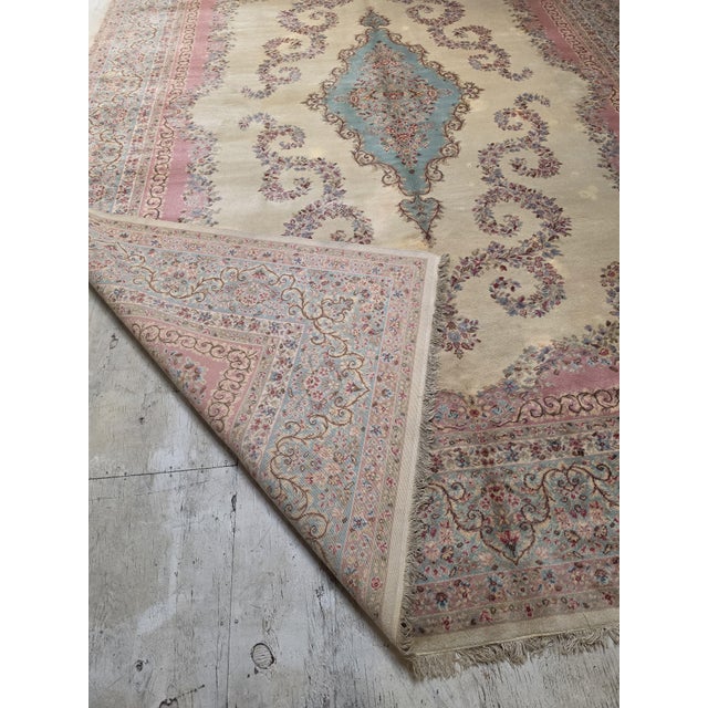 Vintage Persian Style Ivory, Dusty Rose & Powder Blue Floral Palace Rug, Circa Mid-20th Century – 15’11” X 11’4” For Sale In Los Angeles - Image 6 of 9