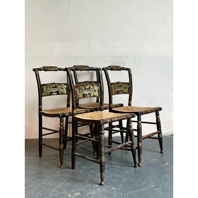 Mid 20th Century Vintage Boho Hand Painted Hitchcock Chairs - Set of Four For Sale - Image 5 of 7