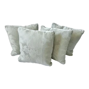 Set of 4 Custom Grey-Mint Green Patterned Boxed Sofa Pillows With Cord Detail