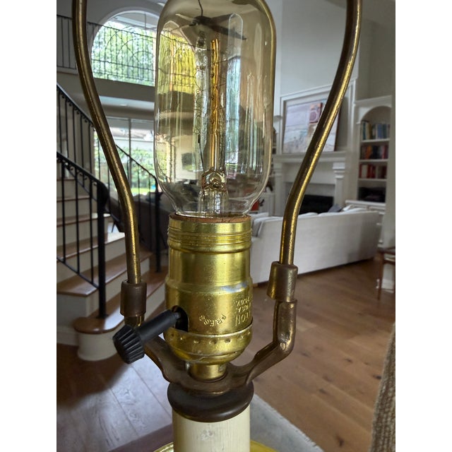 Pair Vintage MCM Yellow Crackle Glaze Ceramic Ginger Jar Table Lamps For Sale - Image 9 of 12
