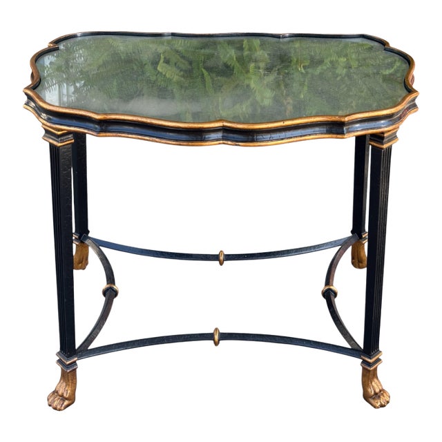 1 of 2 Dennis & Leen Regency Style Bland & Gold Mirror Top Side Table For Sale