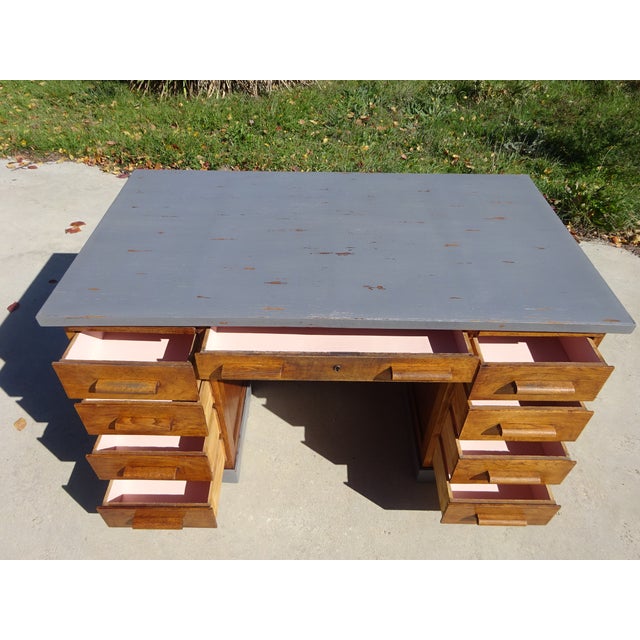 Vintage American Oak Desk, 1950s For Sale - Image 17 of 18