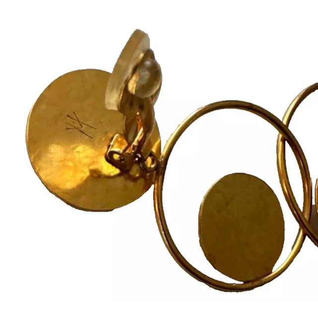 1990s Herve Van Der Straeten Earrings Hammered Circle Drop Modernist - 2 Pieces For Sale - Image 4 of 8