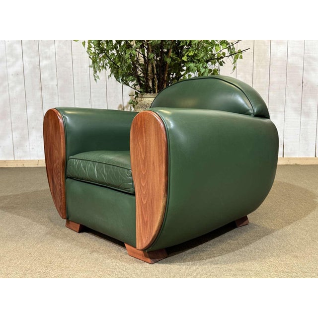 Art Deco Style Club Chair in Leather and Beech, 1980s For Sale - Image 3 of 11
