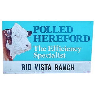 Vintage 1960s Polled Hereford Cattle Ranch Sign For Sale