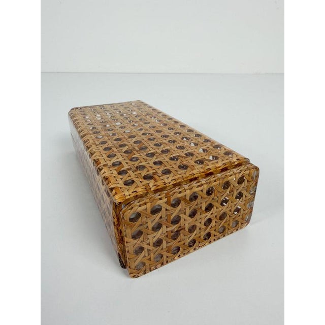 Mid-Century Rectangular Box in Acrylic Glass and Cane Webbing in the style of Dior Home, 1970s For Sale - Image 16 of 18