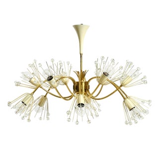 Mid-Century Modern Glass and Brass Chandelier by Rupert Nikoll, 1950s For Sale