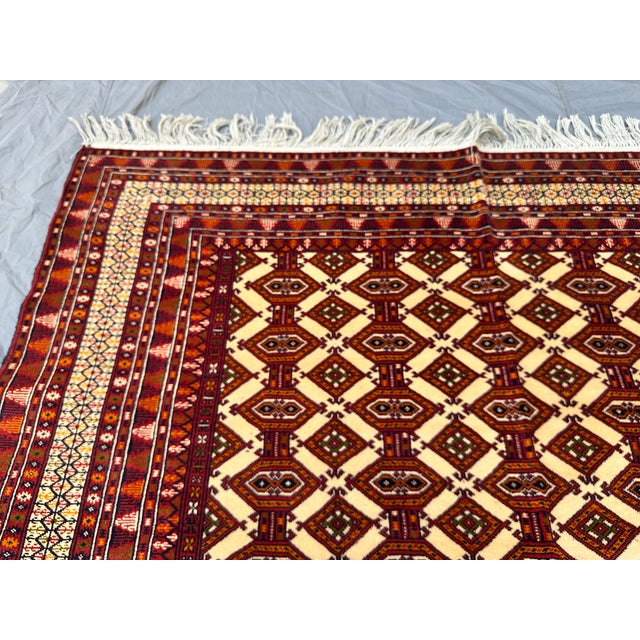 Ivory Ivory Turkmen Bokhara Hand-Knotted Wool Rug - 6'9" X 9'6" For Sale - Image 8 of 11