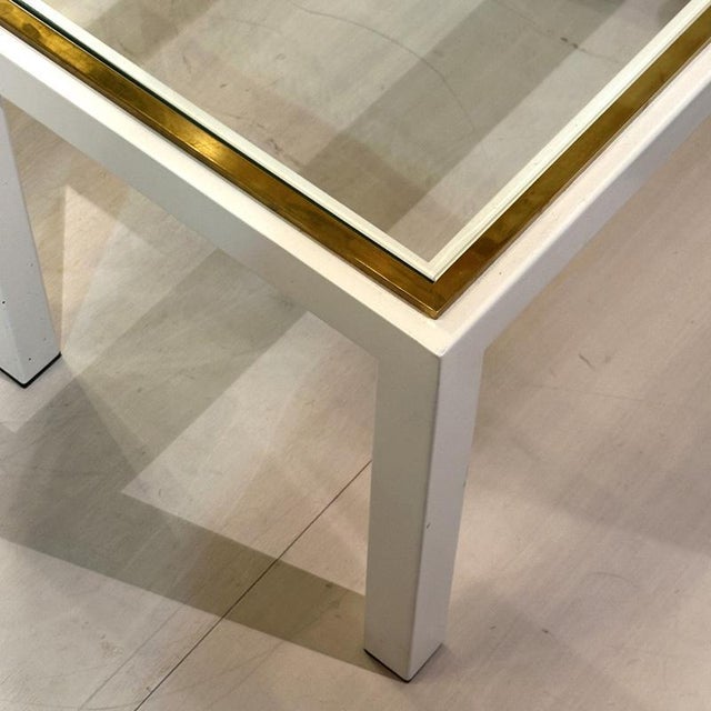 Mid-Century Modern Cream Metal & Brass Side Tables with Glass Top, 1970s, Set of 2 For Sale - Image 6 of 12
