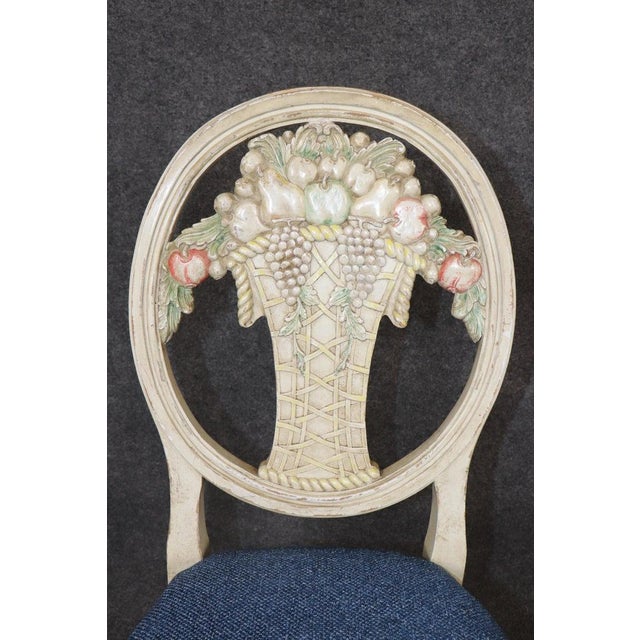 Rare Set of 6 Directoire Dining Chairs With Elaborate Carved Backs For Sale - Image 11 of 17