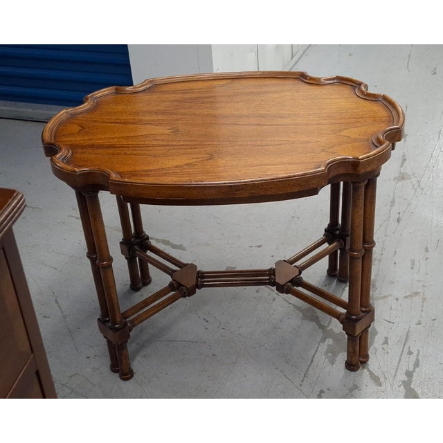 Wood Mid 20th Century Brandt Regency Style Fruitwood Faux Bamboo Side Table For Sale - Image 7 of 9