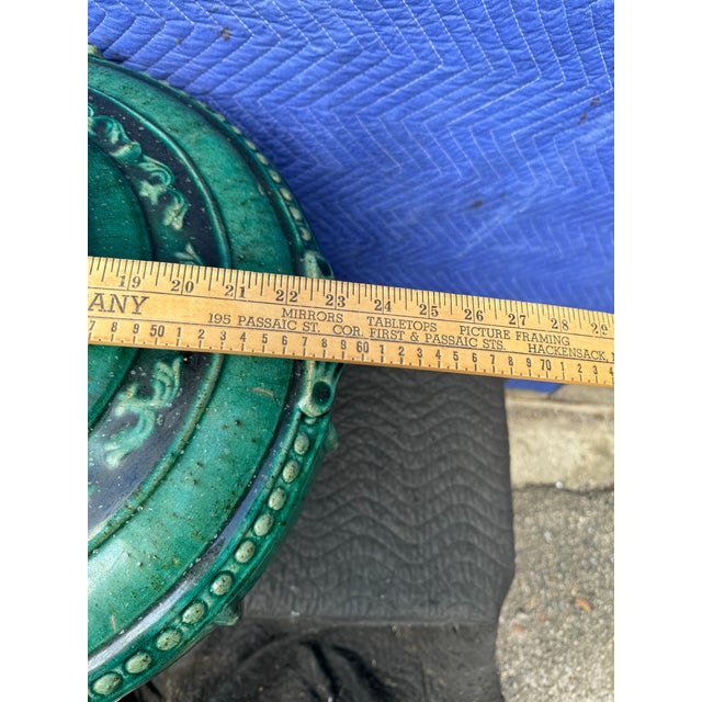 Early 20th Century Vintage Large Glazed Green Ceramic Planter For Sale - Image 5 of 12