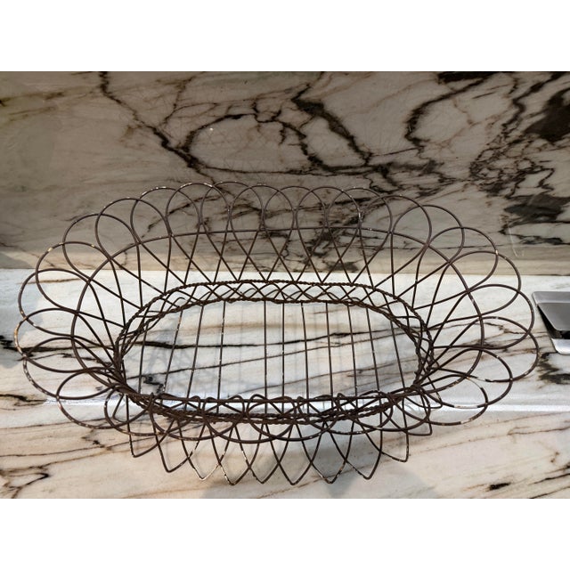 Gorgeous antique oval shaped handmade in France scalloped design wire basket/ jardiniere/ decorative centerpiece.