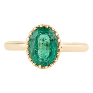Vintage Inspired 1.9ct Natural Emerald Oval Solitaire Ring Size 9 in 18k Yellow Gold For Sale