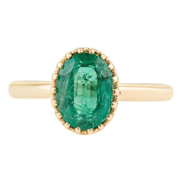 Vintage Inspired 1.9ct Natural Emerald Oval Solitaire Ring Size 9 in 18k Yellow Gold For Sale