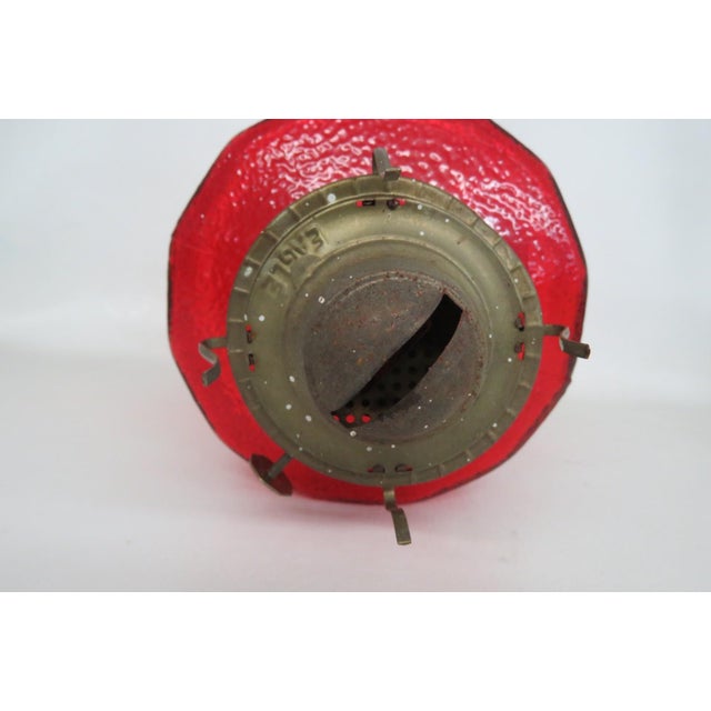 Pa Risdon Usa Large Homesteader Oil Lamp Red Glass With Brass Eagle Burner 4887b For Sale - Image 14 of 15