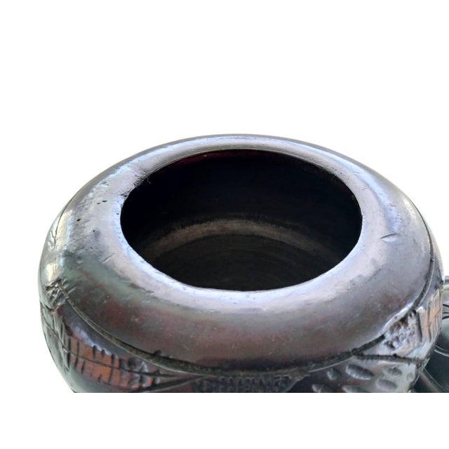 Wood Vintage Large Carved Lidded Bowl Trinket Dish Catchall Tribal Ethnic Statement Piece For Sale - Image 7 of 14