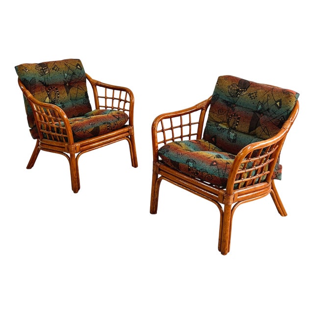 Italian Woven Bamboo Armchairs, 1960s, Set of 2 For Sale