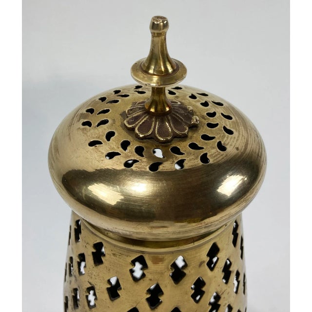 Vintage Brass Filigree Incense Burner For Sale - Image 4 of 8