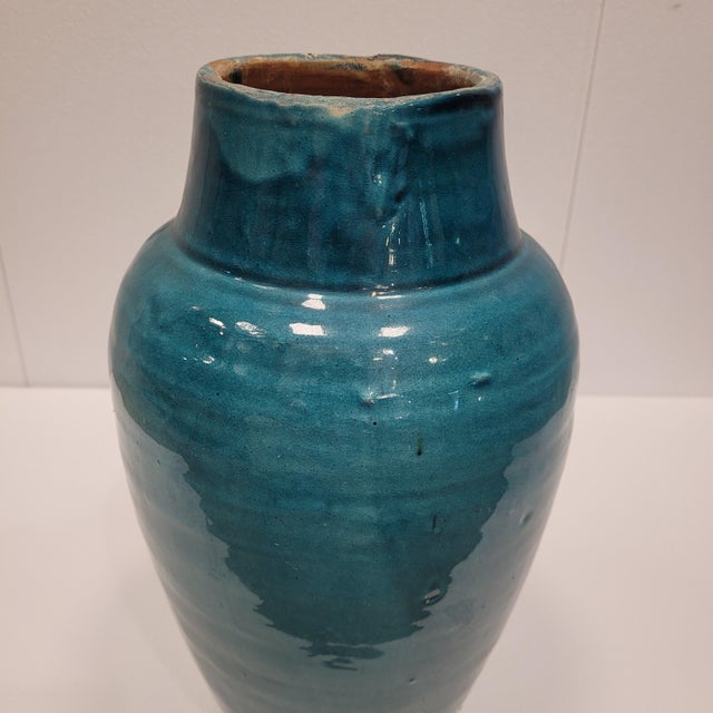 20th Century Turquoise Glazed Ceramic Vase, France, 1970s For Sale - Image 9 of 13