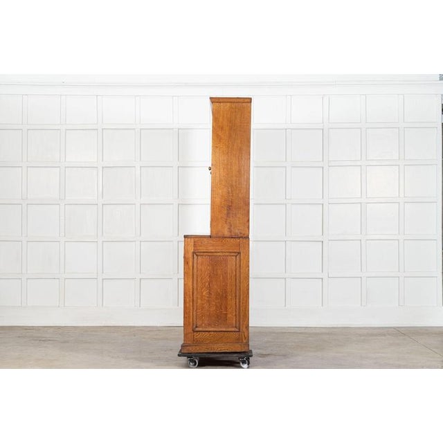 Large English Oak Glazed Bookcase, 1920s For Sale - Image 6 of 13