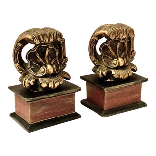 Book Ends Gilded Resin Floral / Shell - a Pair For Sale