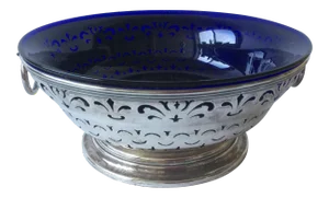 Antique Sheffield Silver and Cobalt Blue Bowl