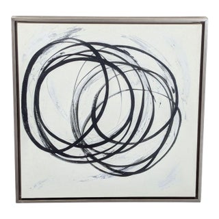 Modern Abstract Black and White Swirl Framed Painting For Sale