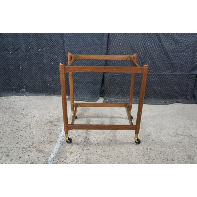 Mid Century Danish Walnut Folding Rolling Bar Cart Trolley Dry Bar MCM For Sale - Image 14 of 18