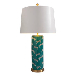 Scalamandre Maison by Port 68 Leaping Cheetah Teal Lamp For Sale