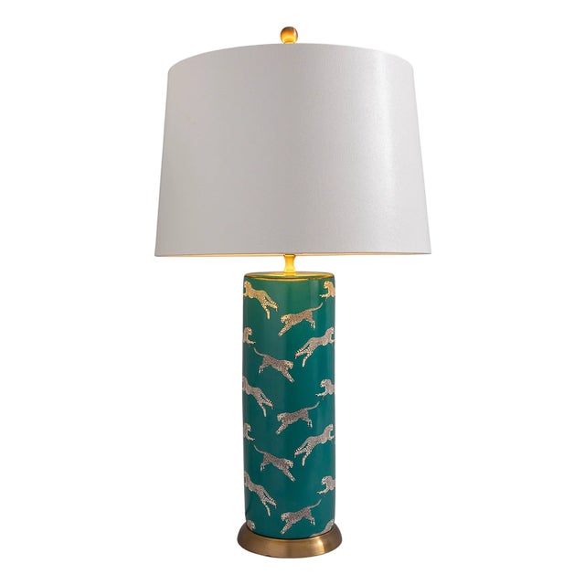 Scalamandre Maison by Port 68 Leaping Cheetah Teal Lamp For Sale